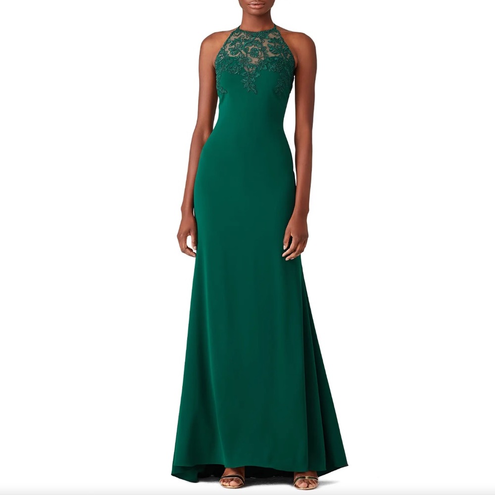 140) BADGLEY MISCKKA Emerald Lace Tyler Gown MSRP $635 FLAW